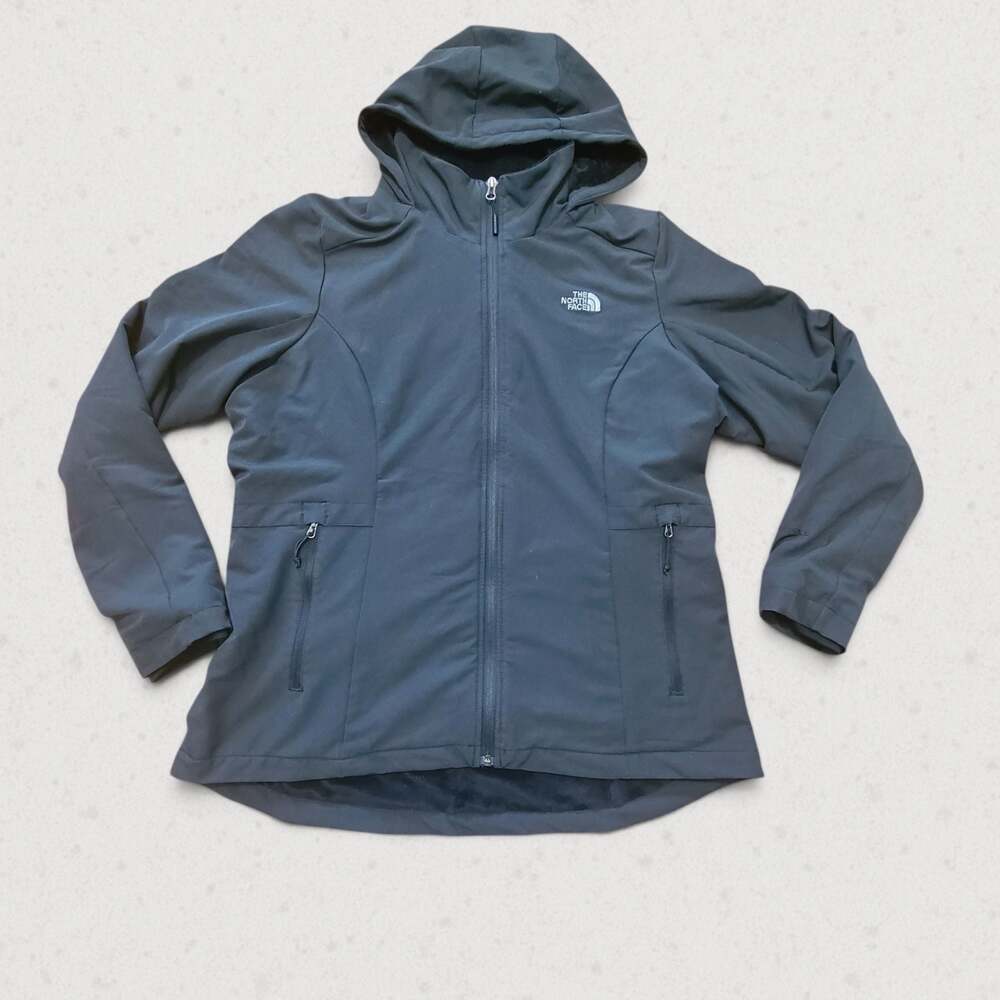 The North Face Womens XL Softshell Jacket Hooded Fleece Lined Dark Grey Full Zip
